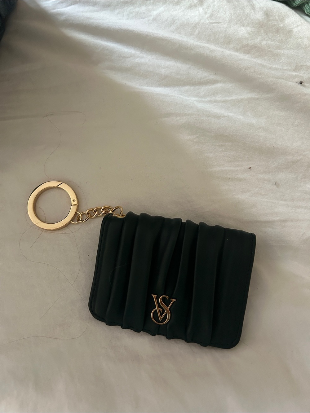 Victoria's Secret Black Quilted Keychain Wallet with Gold Hardware